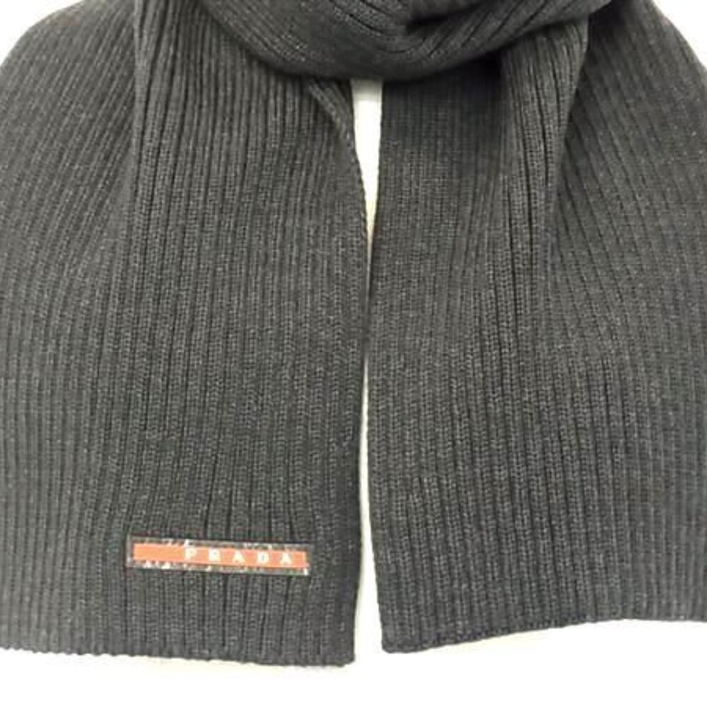 Prada 100% Wool Scarf Dark Gray Az5307 - Picture 3 of 6